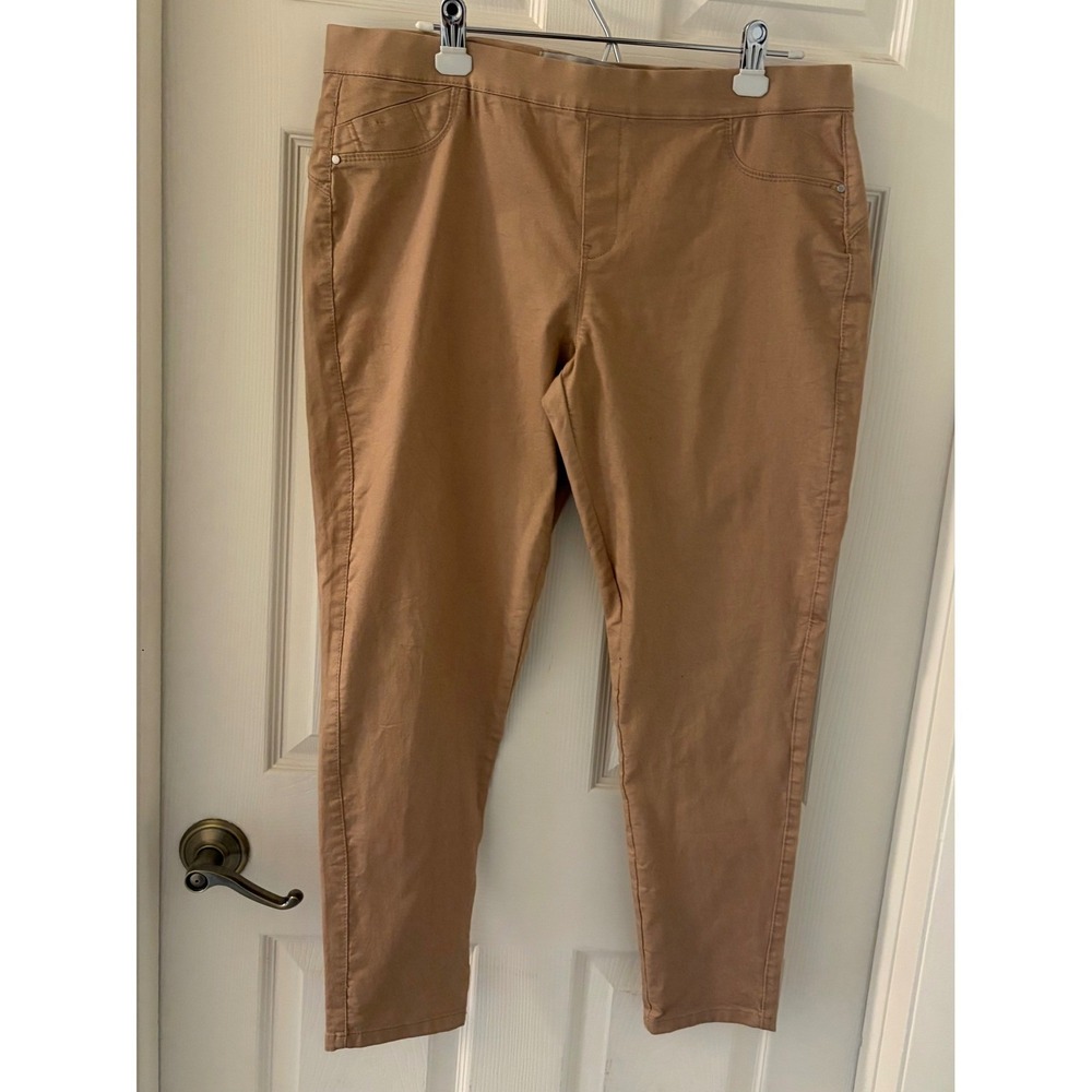 Denim Co Women's US 14 Tan Pull-On Skinny Pants Stretch Casual Trousers